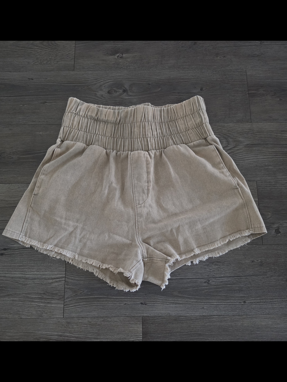 High-Waist Smocked Beige Women's Shorts